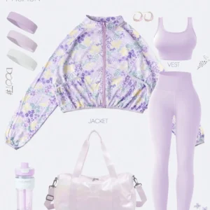 3-Piece Lavender Floral Zip-Up Jacket Set